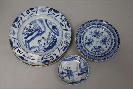 Eleven assorted Chinese export blue and white plates diameter 11cm - 23cm